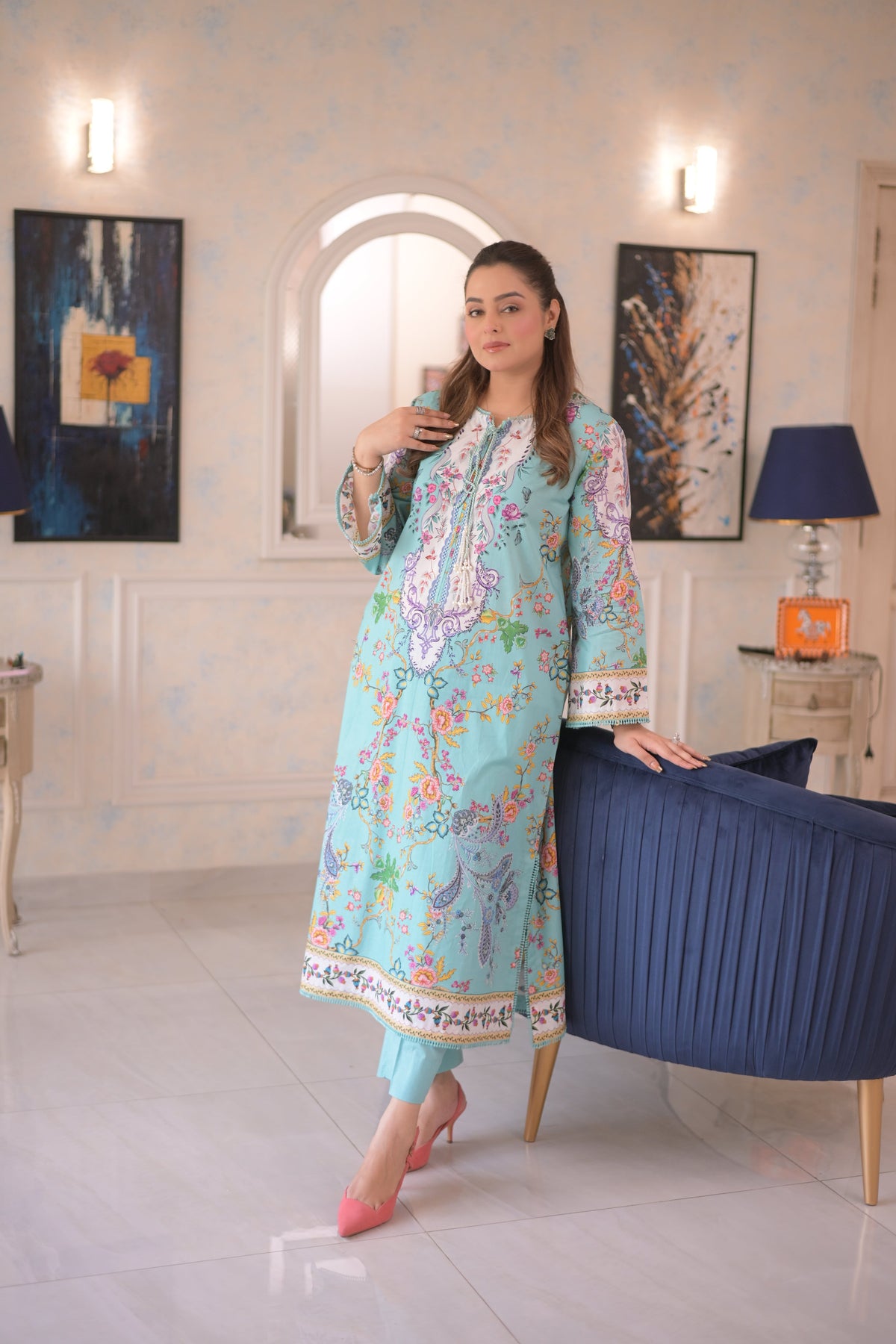 Aneelas Print Kaftan 2pc [SPR-26-67] [Dispatch Time 2 Months]
