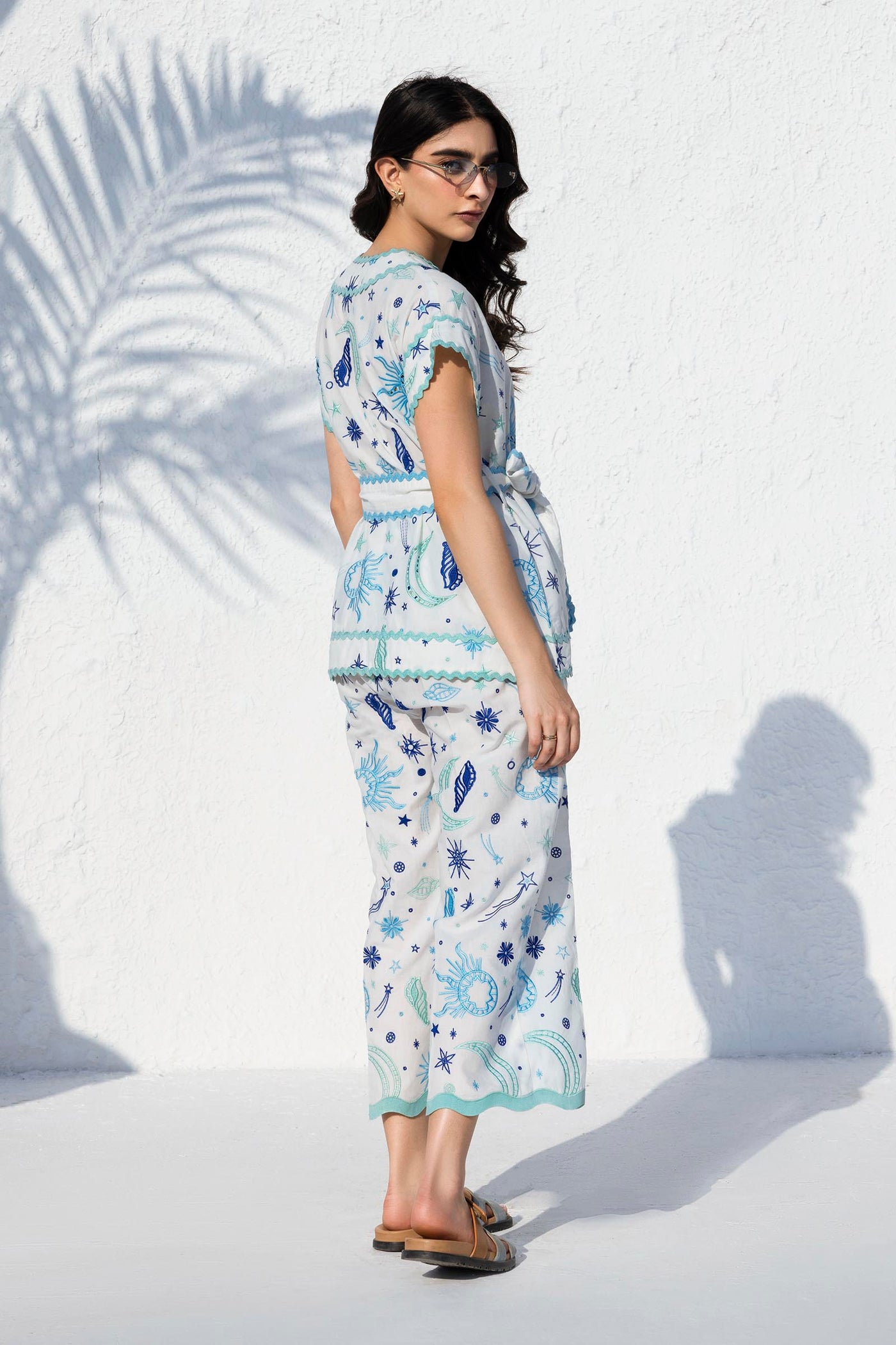 Stitched Resort Front Open Lawn Shirt + Culotte