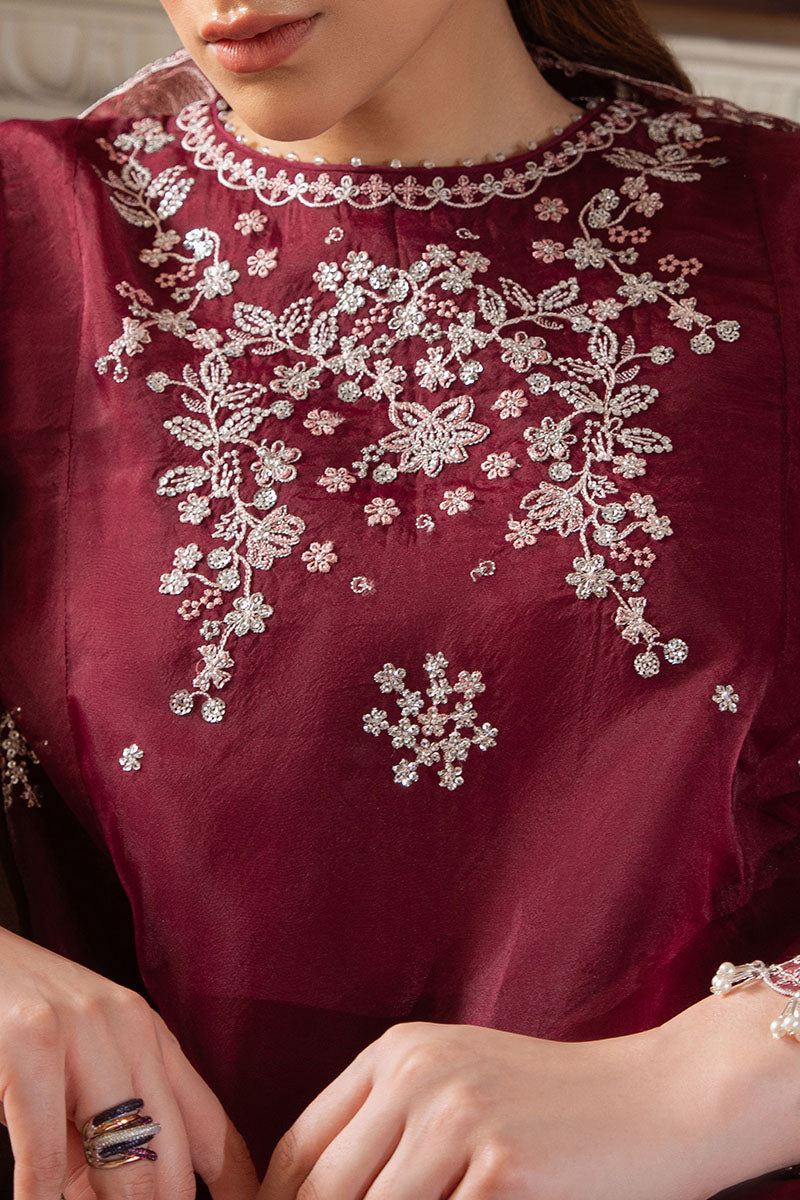 Berry Blush-4Pc Organza Embroidered Suit