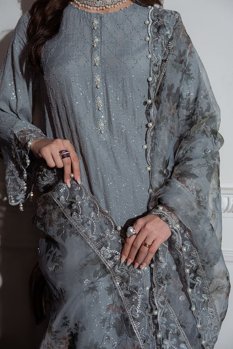 Dusky Smoke-3Pc Silk Embroidered Suit