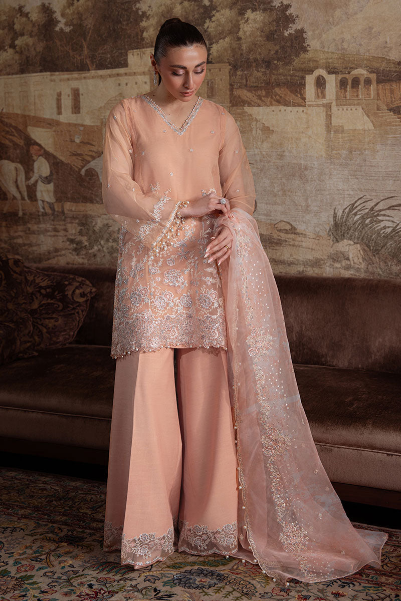 Coral Bloom-4Pc Organza Embroidered Suit