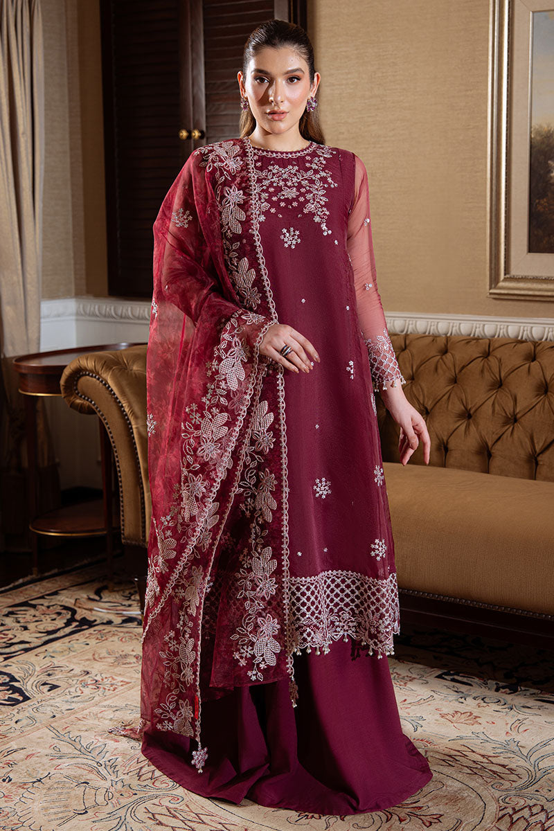 Berry Blush-4Pc Organza Embroidered Suit