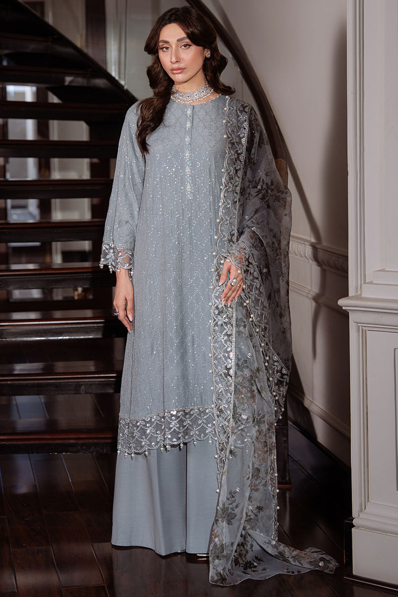 Dusky Smoke-3Pc Silk Embroidered Suit