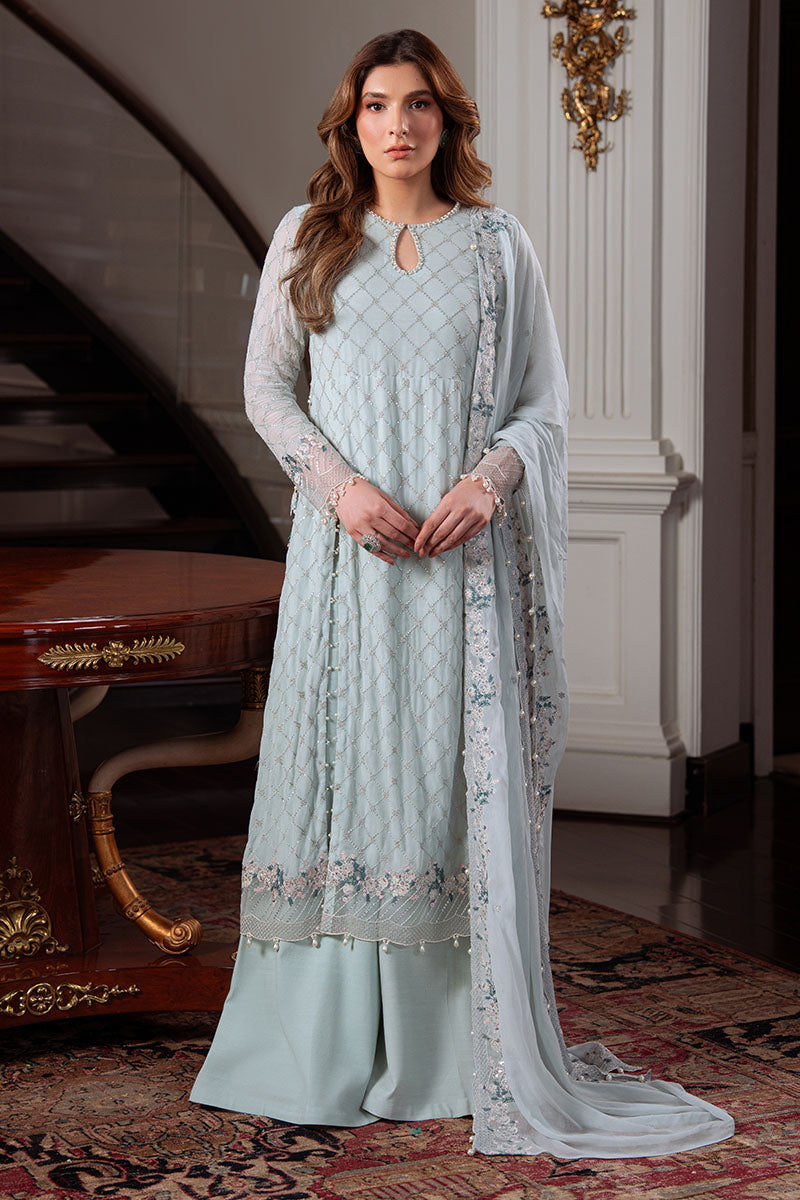 Aqua Ice-4Pc Chiffon Embroidered Suit