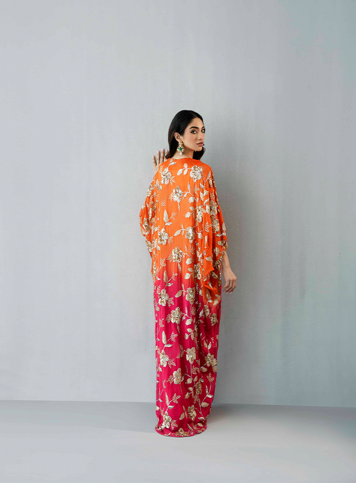 Ombrè Kaftan with Hand Embellished Neckline