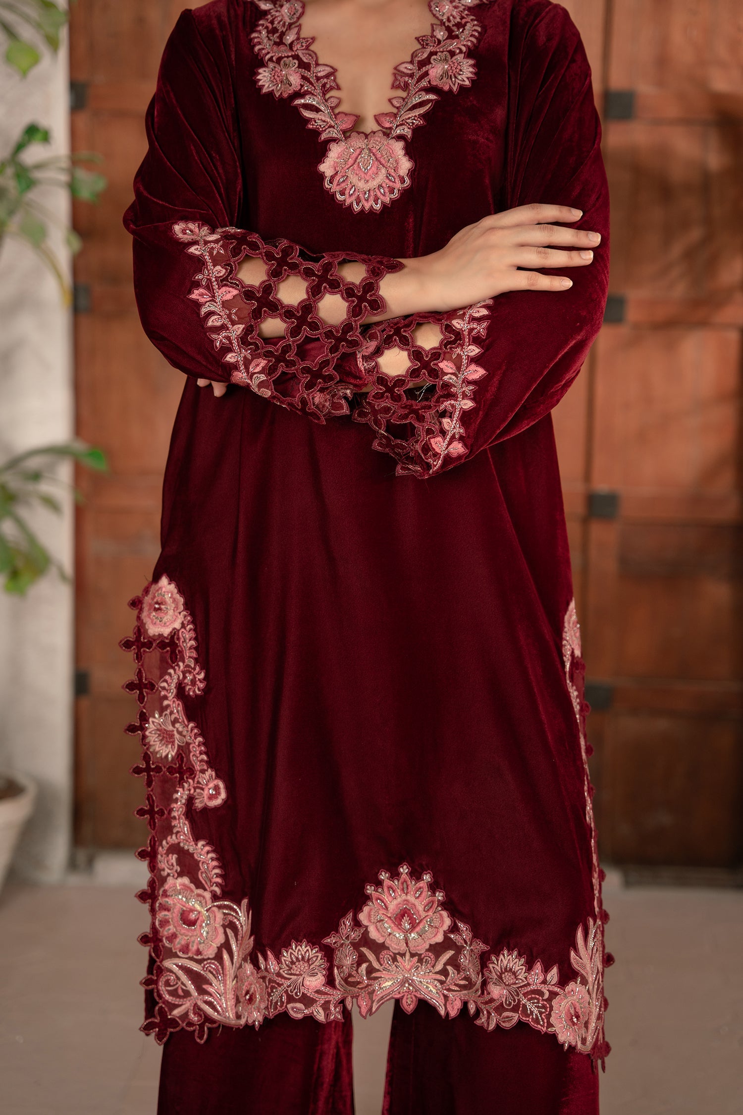 2 Piece - Emboidered Cotton Net Suit