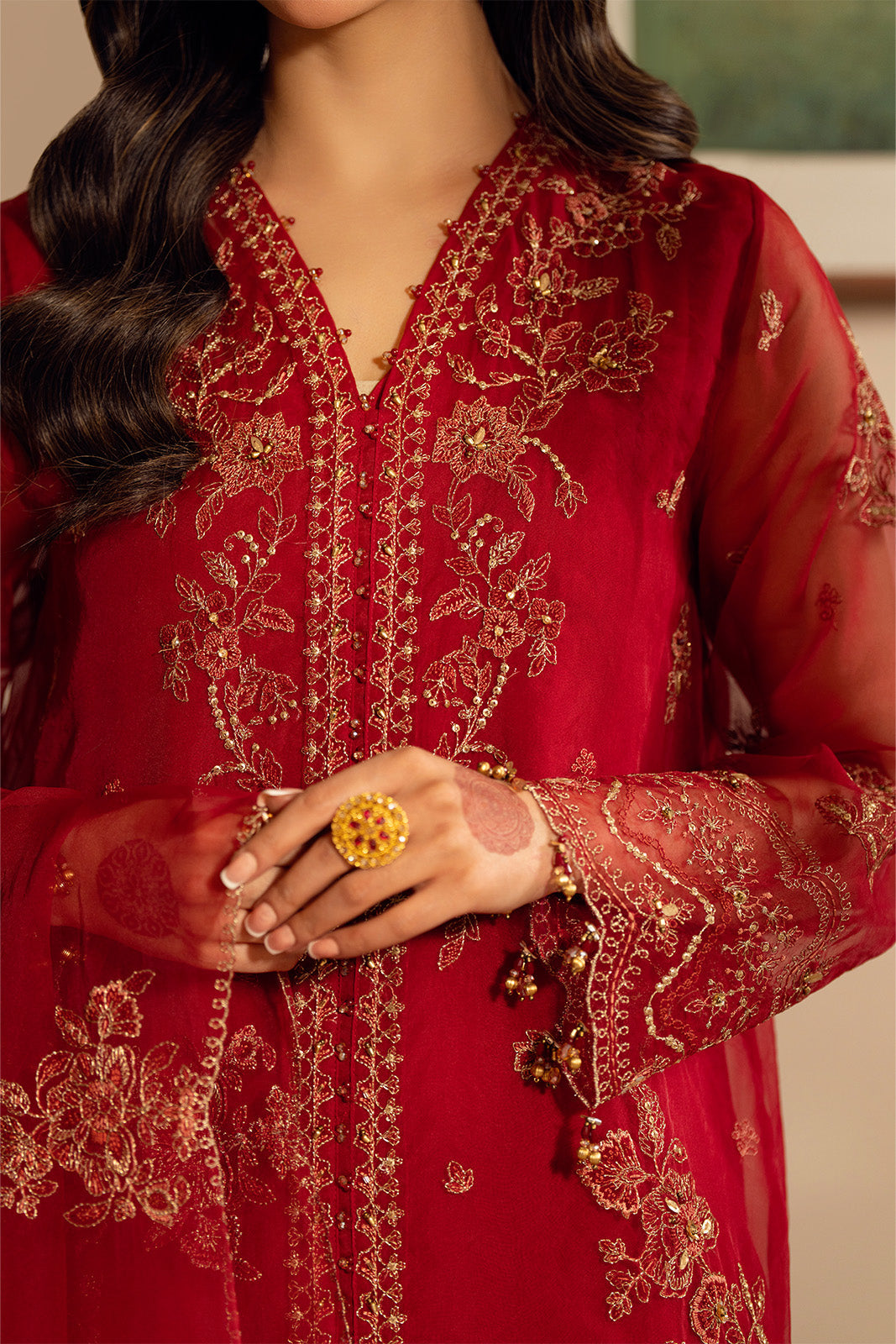 3 Piece Organza Embroidered Unstitched Suit (UF0037)