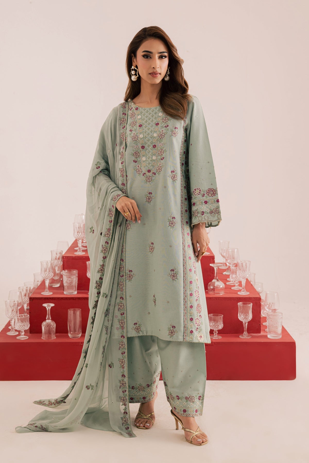 Reena 3Pc - Embroidered Khaddar Dress