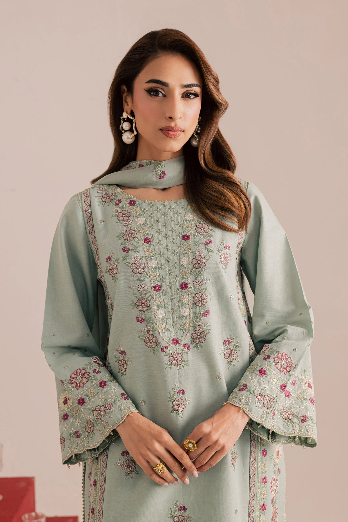 Reena 3Pc - Embroidered Khaddar Dress