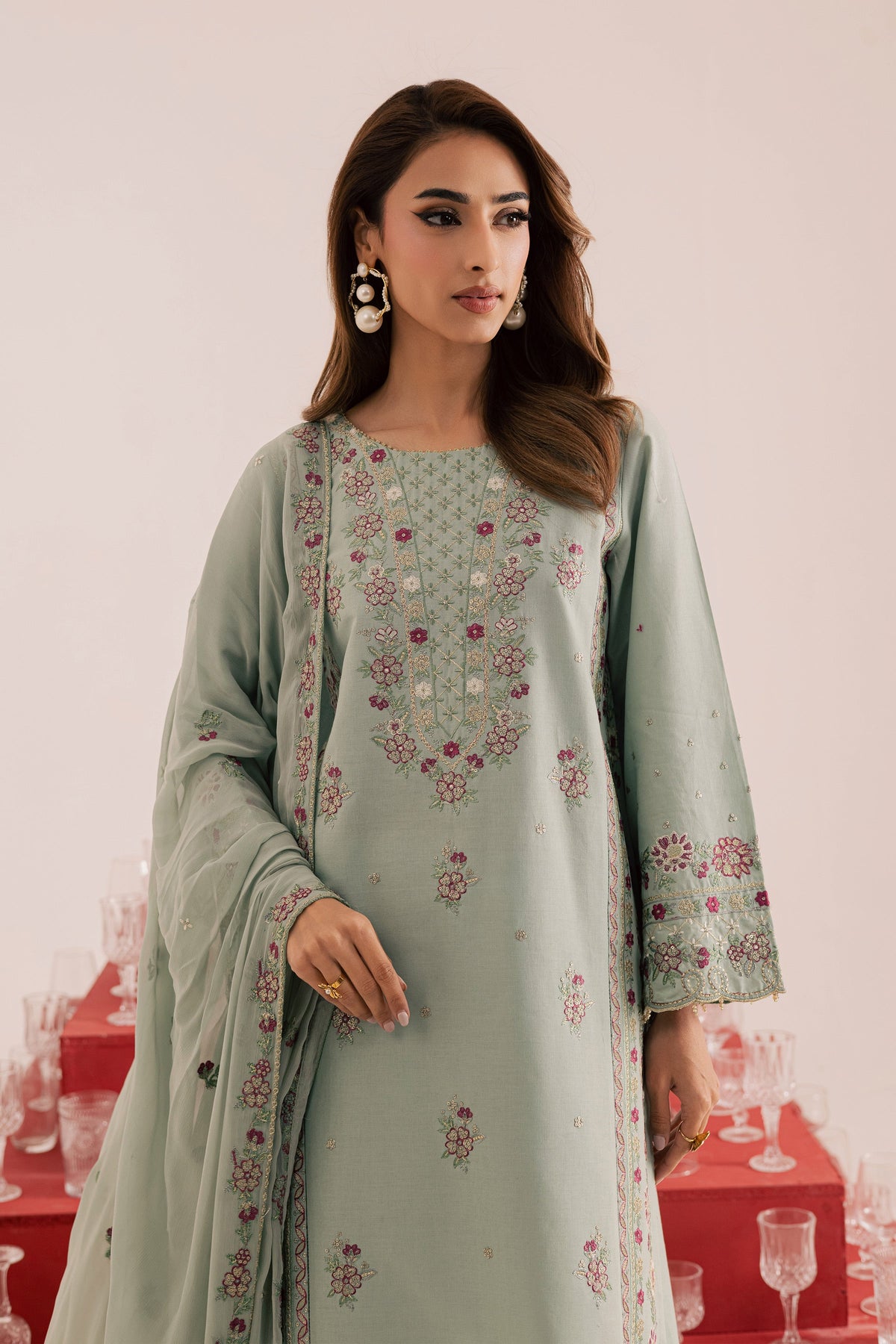 Reena 3Pc - Embroidered Khaddar Dress