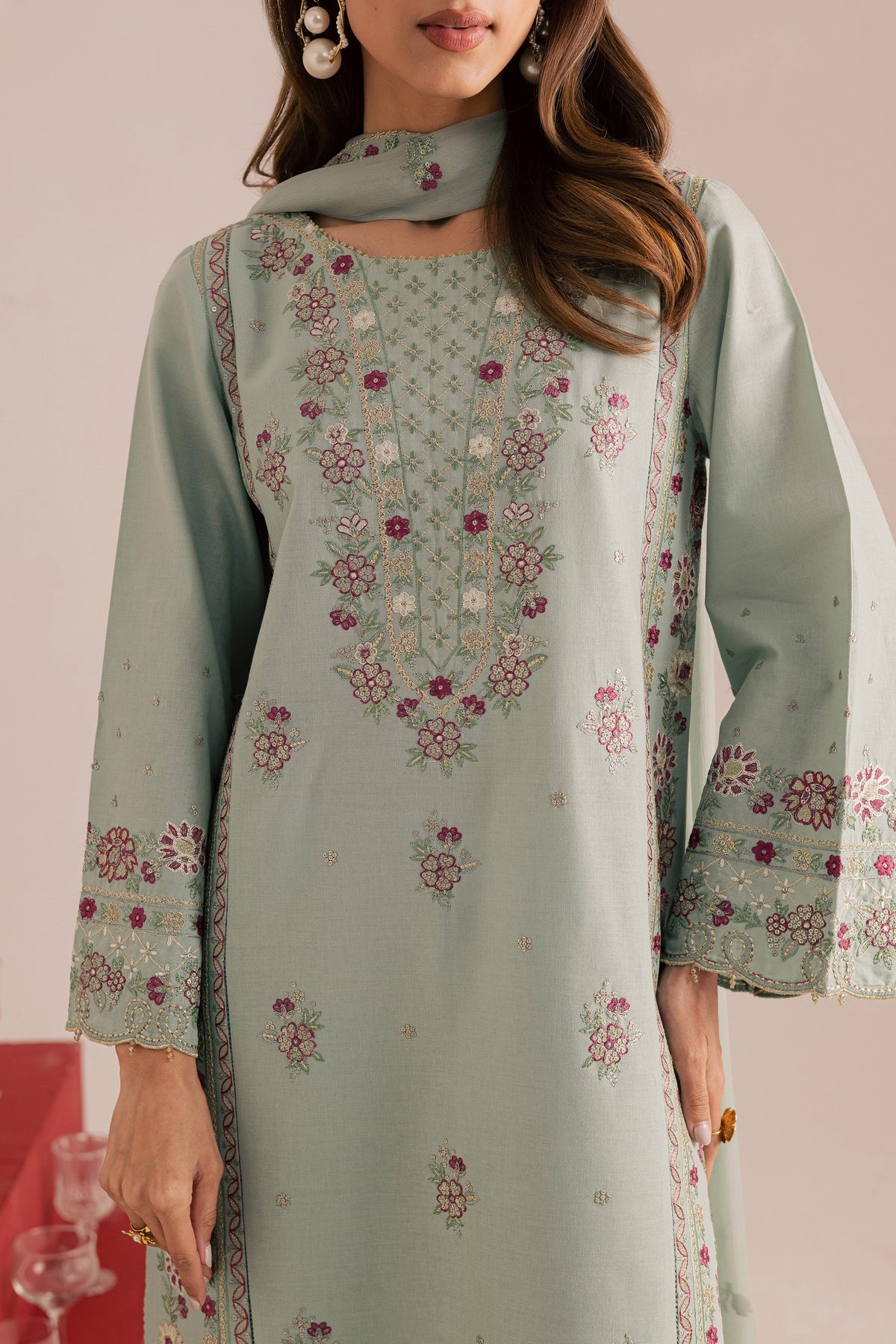 Reena 3Pc - Embroidered Khaddar Dress