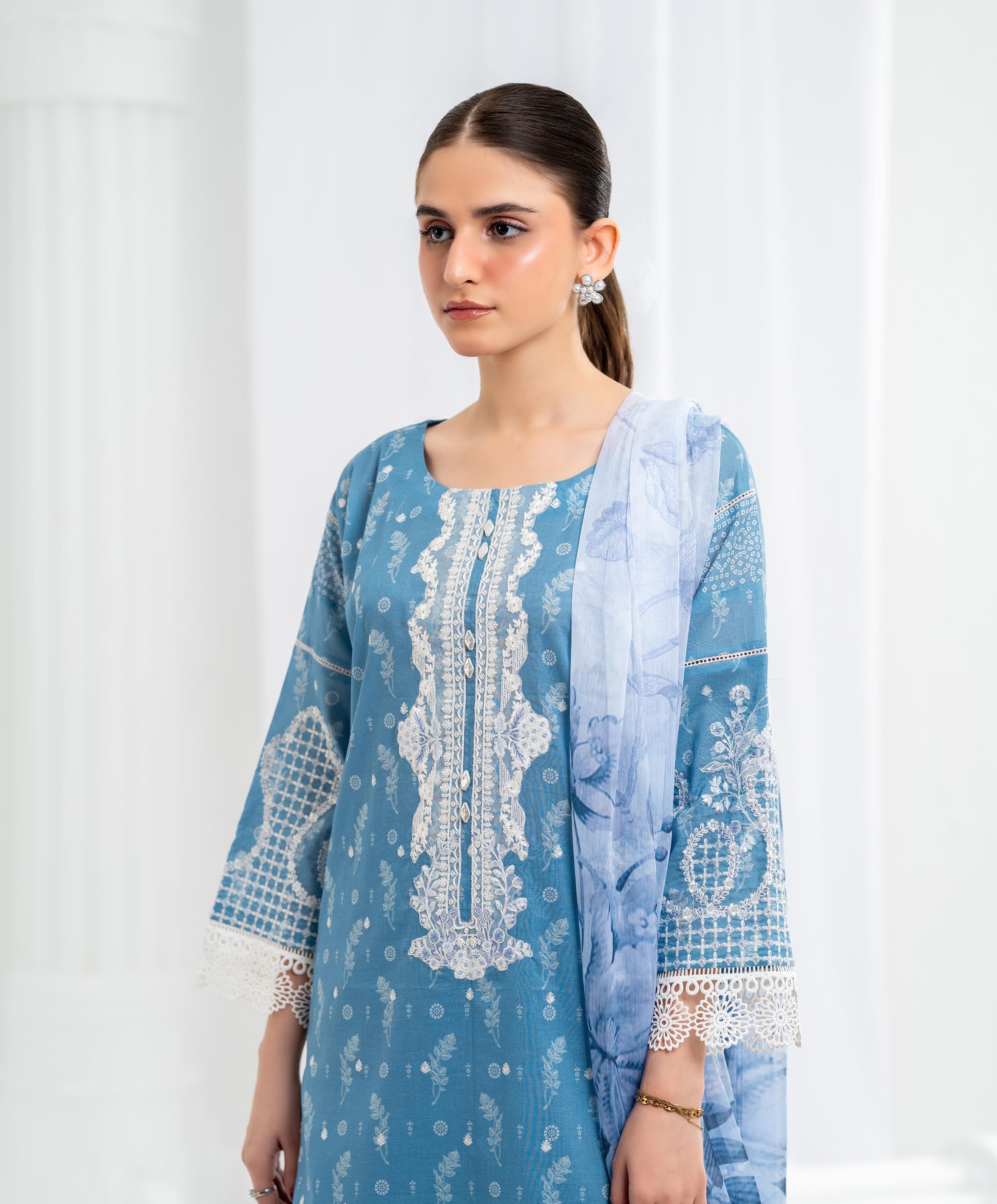 KEP-3P-003 SKY BLUE-LAWN STITCHED 3PC