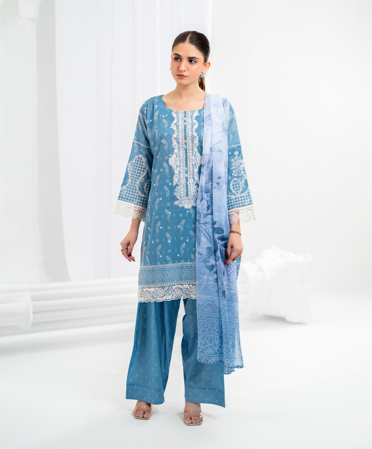 KEP-3P-003 SKY BLUE-LAWN STITCHED 3PC