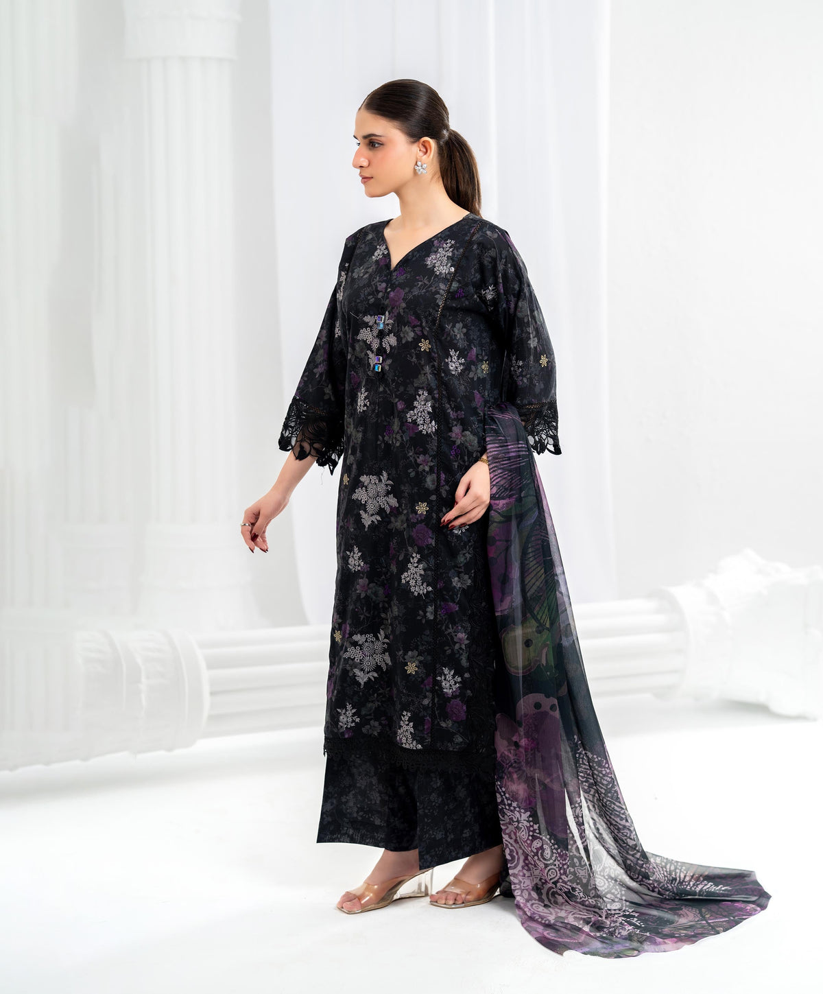 KEP-3P-002 BLACK-LAWN STITCHED 3PC