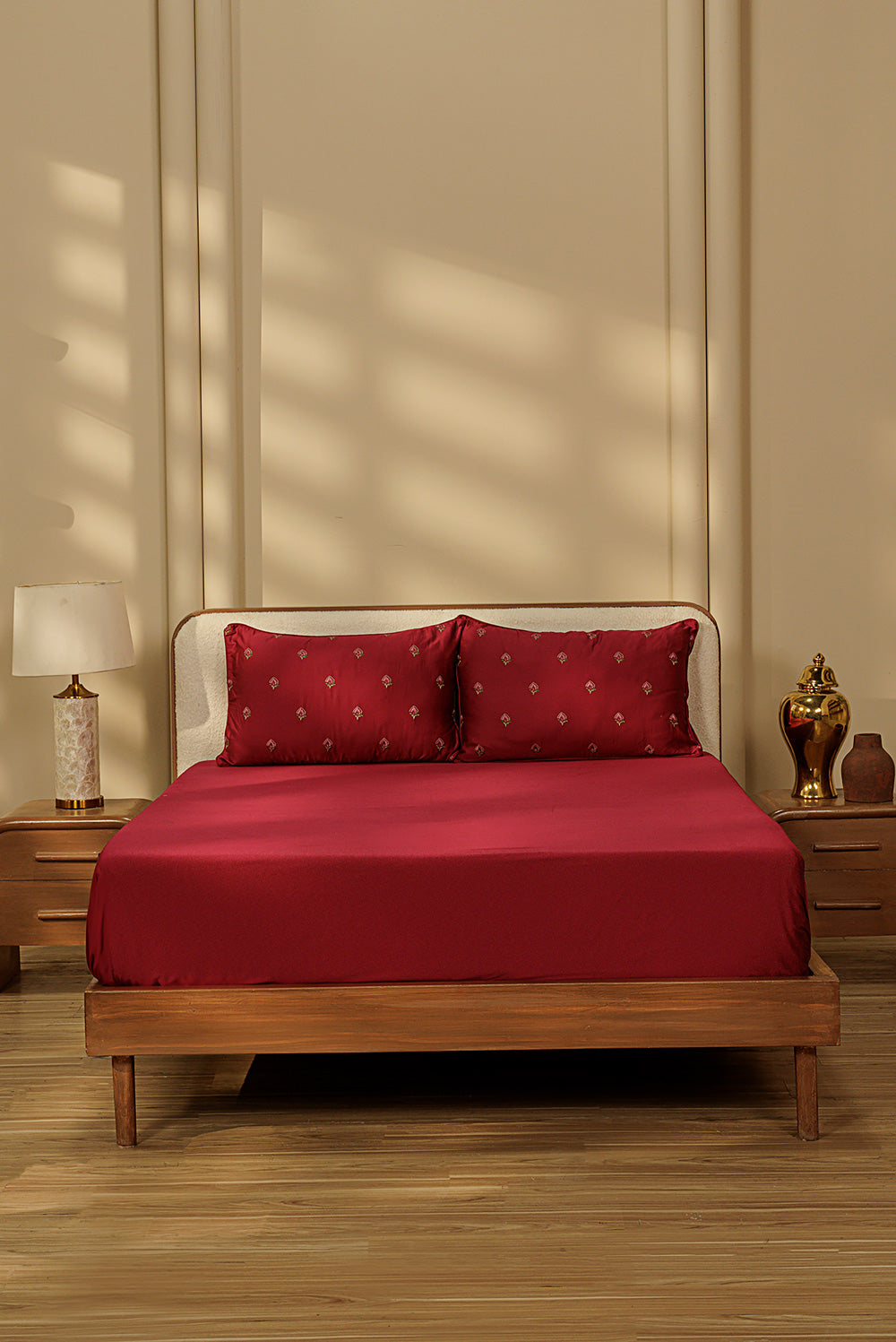 Ruby Gold Embroidered Bed Sheet Set