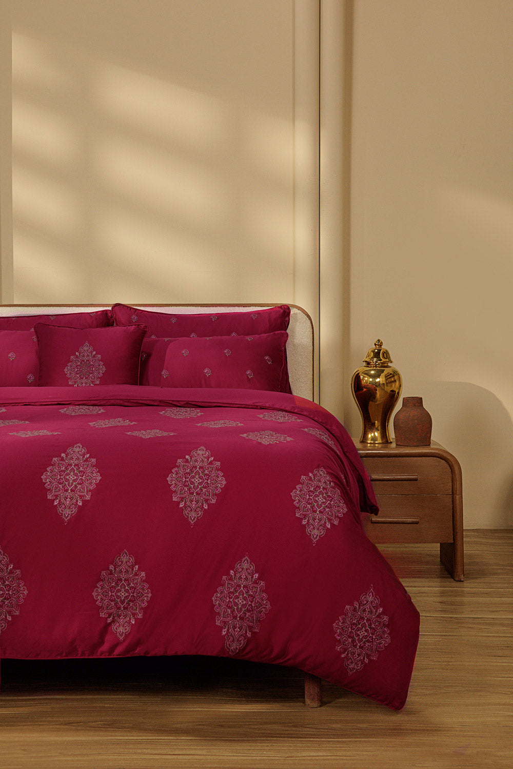 Ruby Gold Embroidered Quilt Cover Set