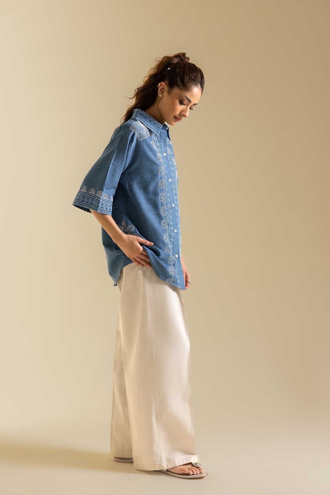 3 Piece Embroidered Pk Raw Silk Suit