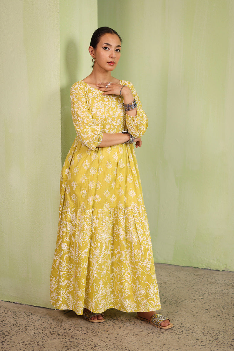 Sea Foam Flared Tiered Frock
