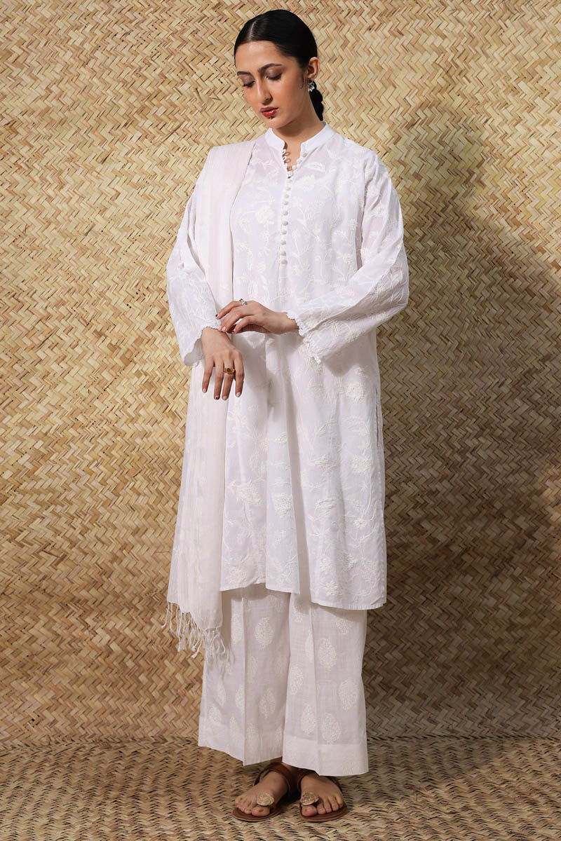 Embroidered White Whisper Suit