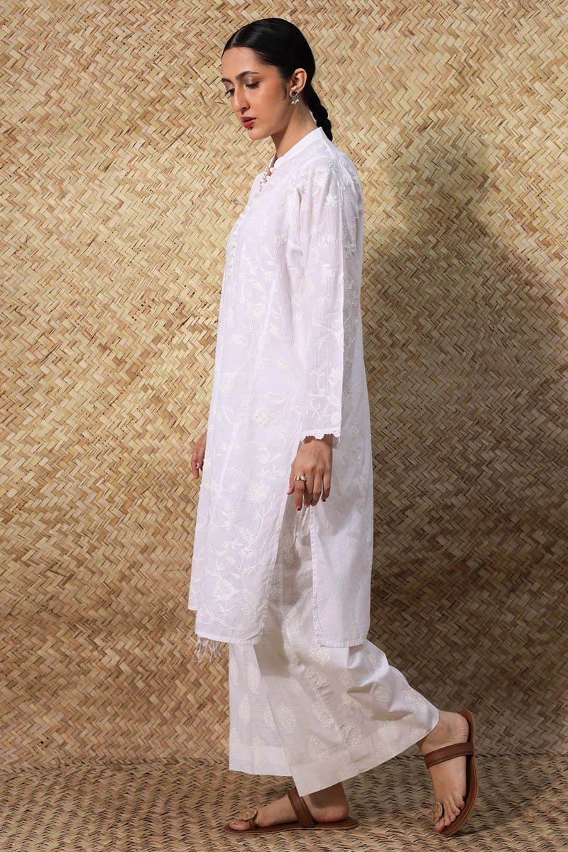 Embroidered White Whisper Suit