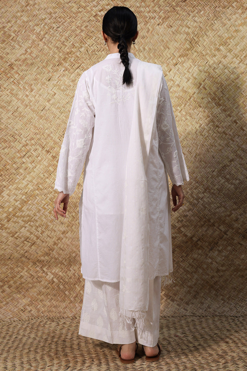 Embroidered White Whisper Suit