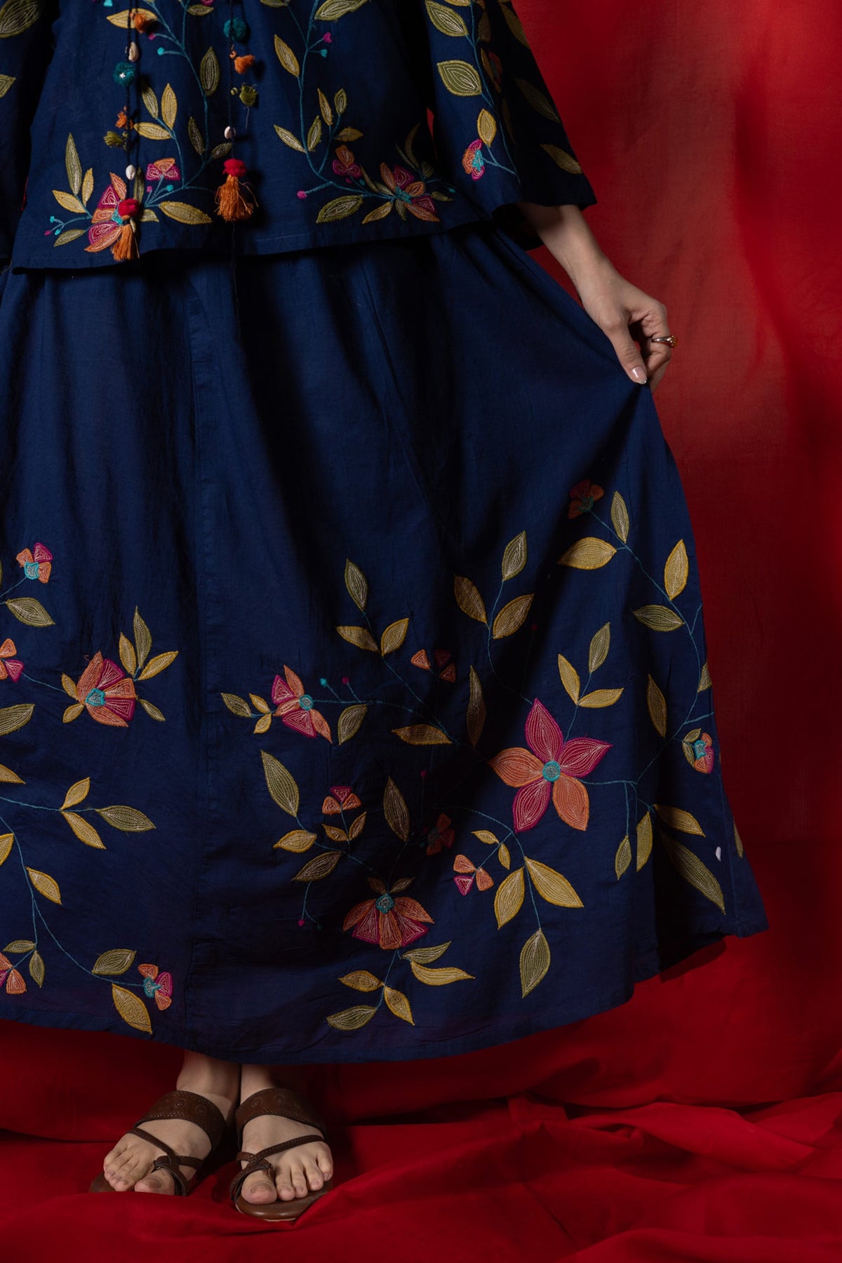 Floral Embroidered Skirt Set