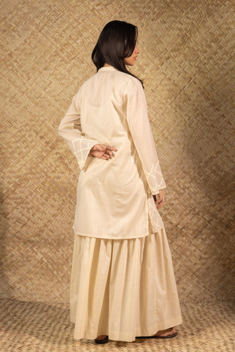 White Embroidered Gharara Set