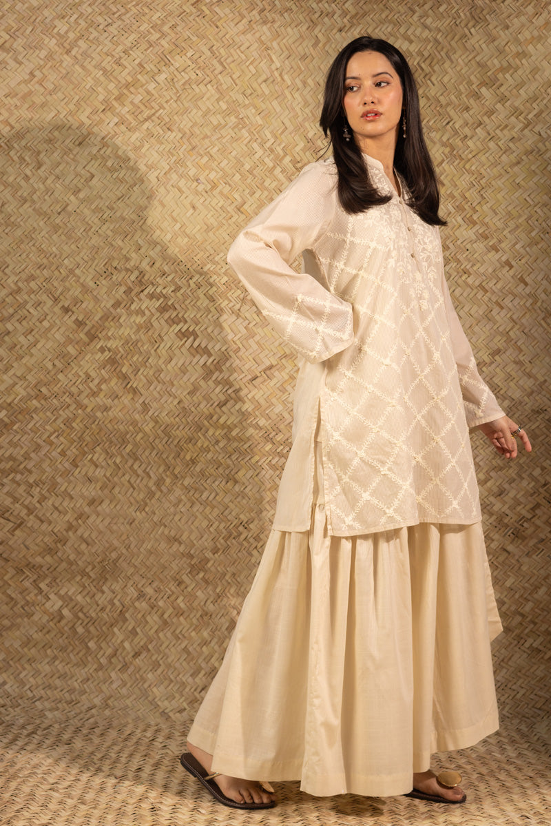 White Embroidered Gharara Set