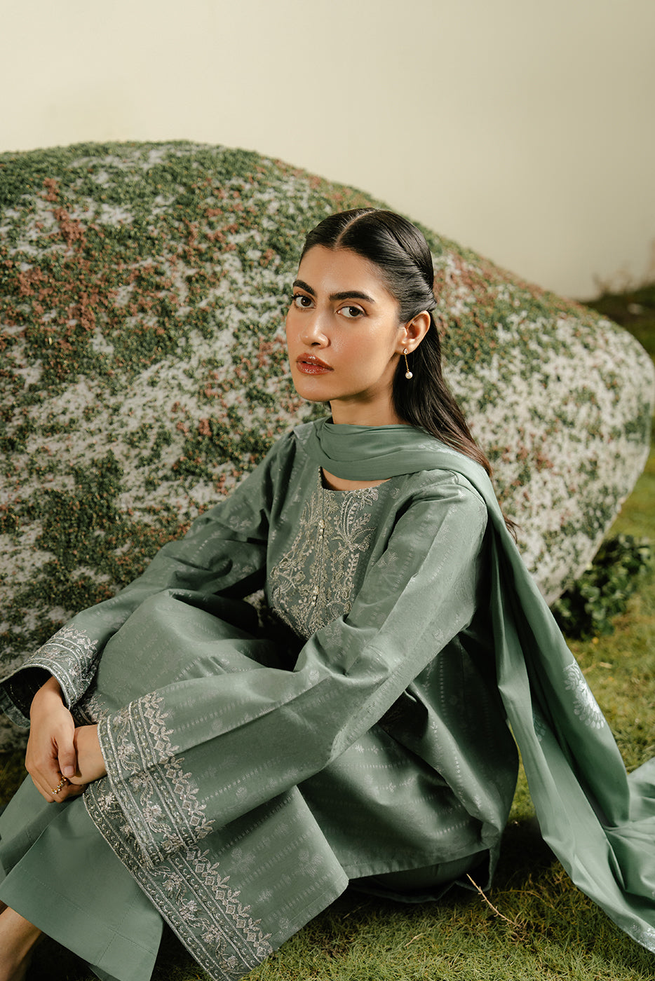 3 Piece Embroidered Jacquard Suit-Verdant Glam (Unstitched)