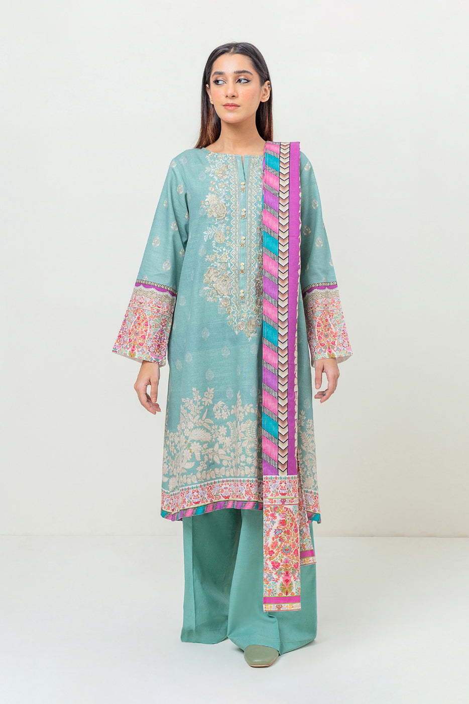 2 Piece Embroidered Khaddar Suit-Sea Decor (Unstitched)
