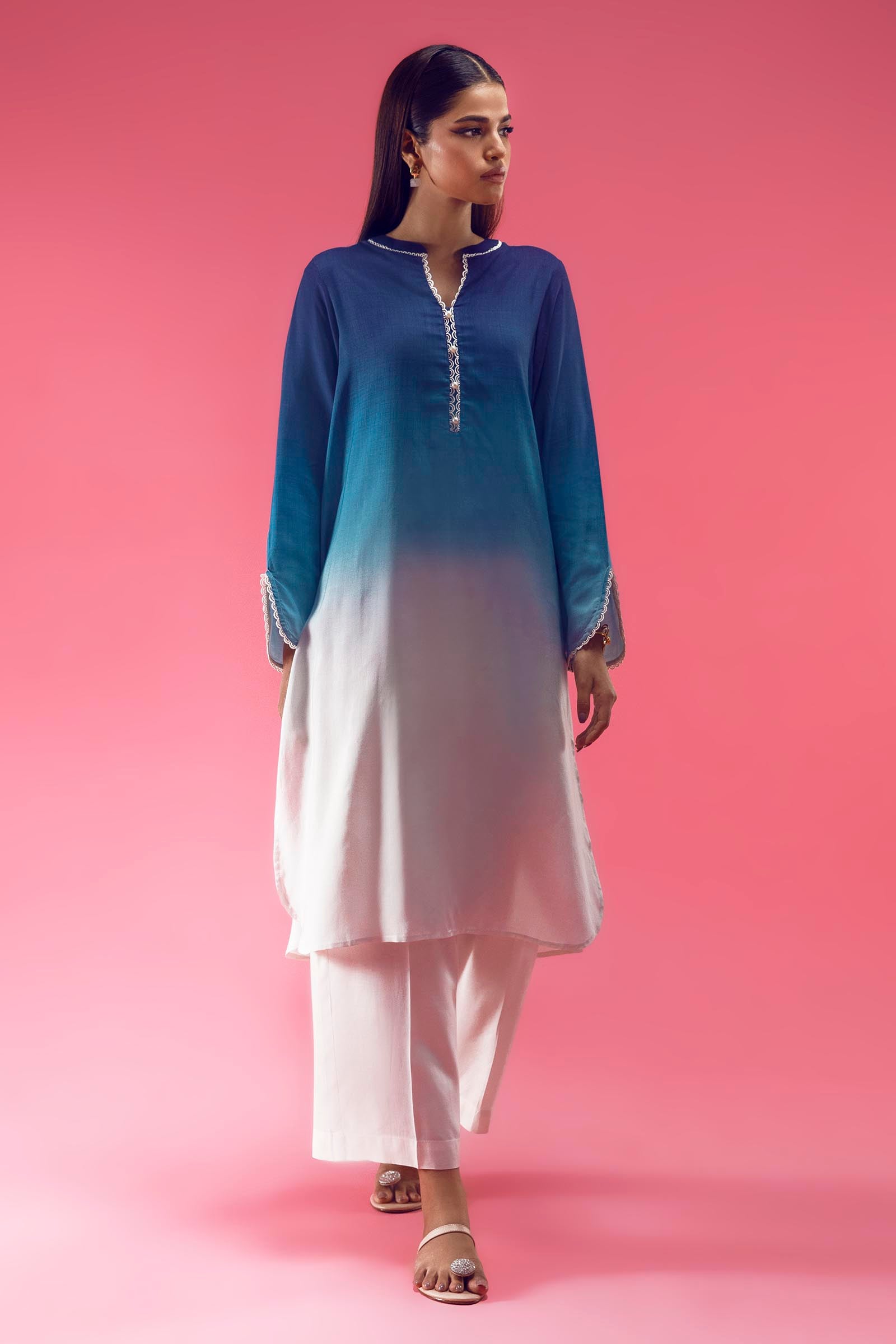 Stitched Basic Ombre Printed Shirt + Culotte