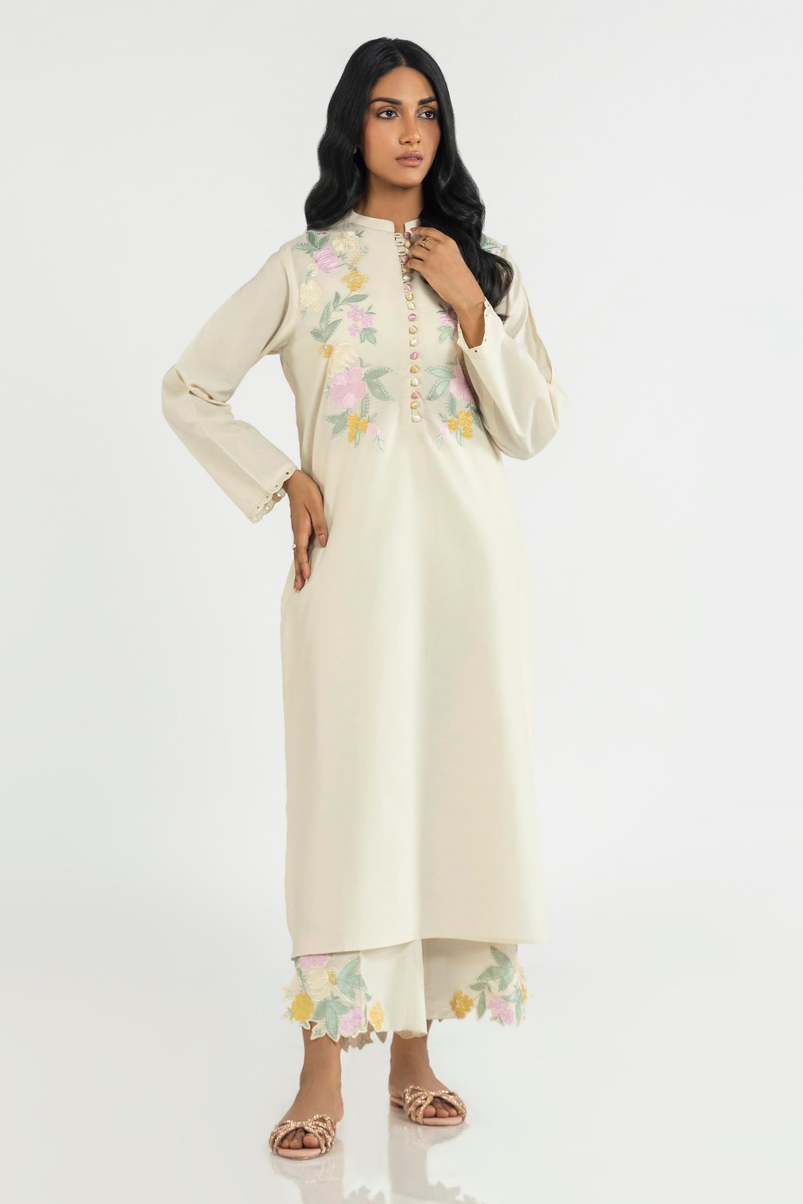Stitched Lawn Embroidered Shirt + Culotte
