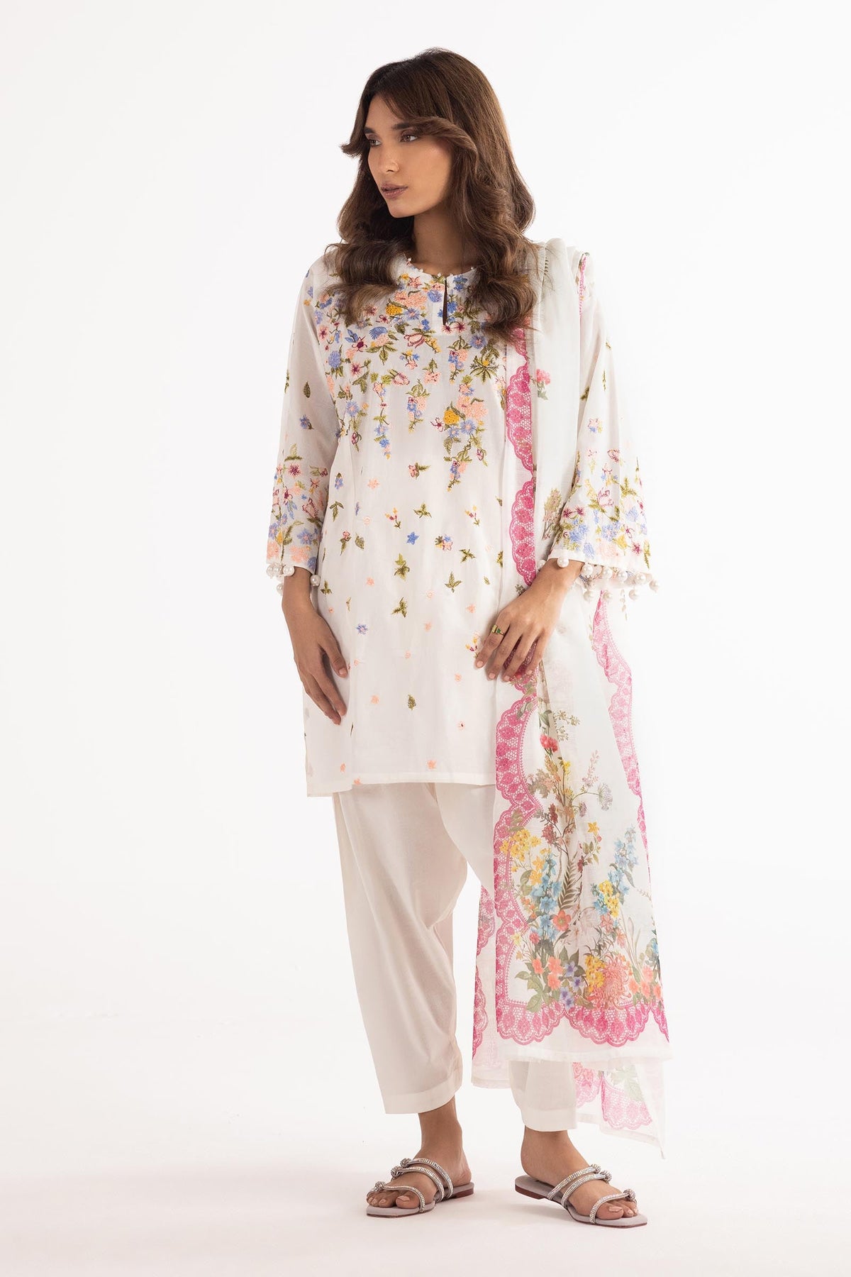 Stitched Embroidered Muzlin Lawn Suit