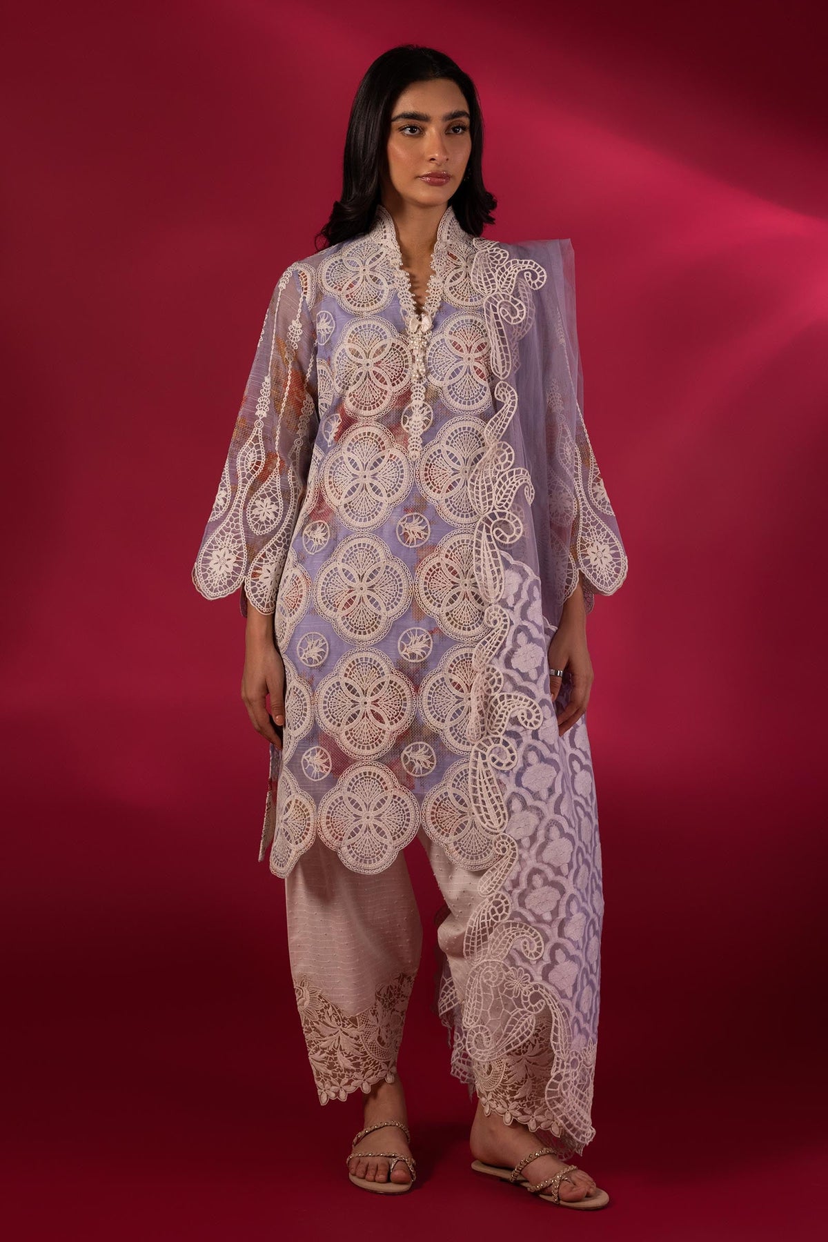 Stitched Embroidered Organza Shirt