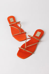 Orange Cross-Strap Flat Slide