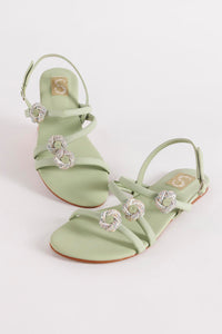 Sage Green Crystal Strap Flats