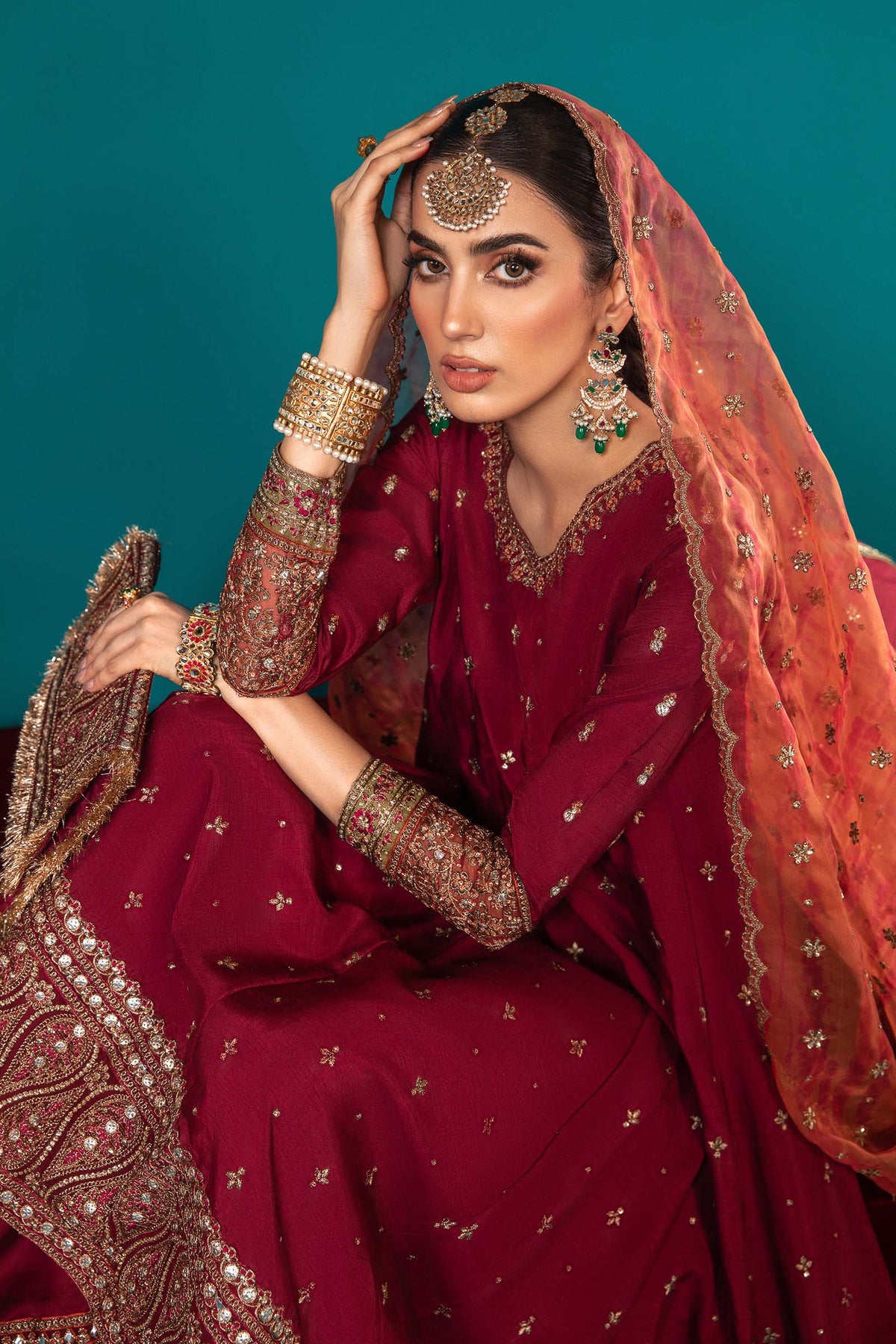 3 Piece Embroidered Suit - SFA10R1-ESM-MRN
