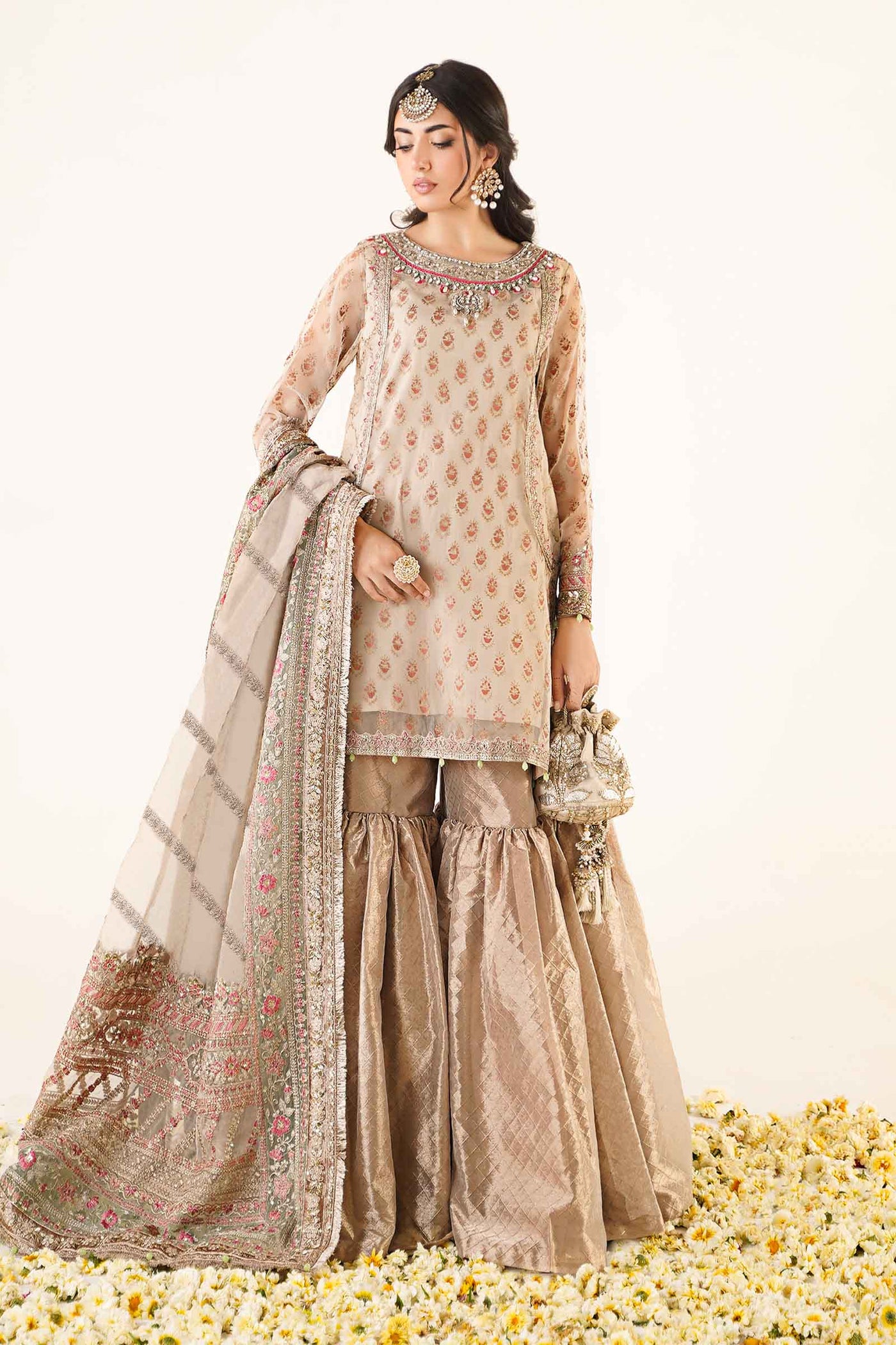 Ruffled Organza Dupatta (as shown)