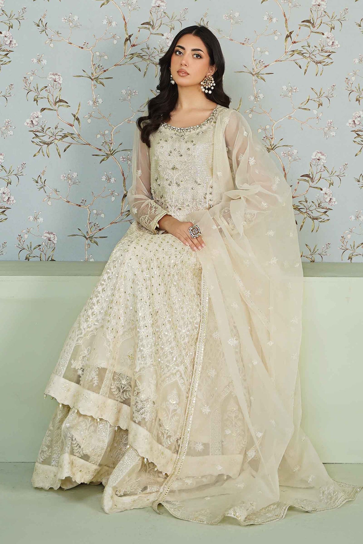 3 Piece Embroidered Bamber Chiffon Suit