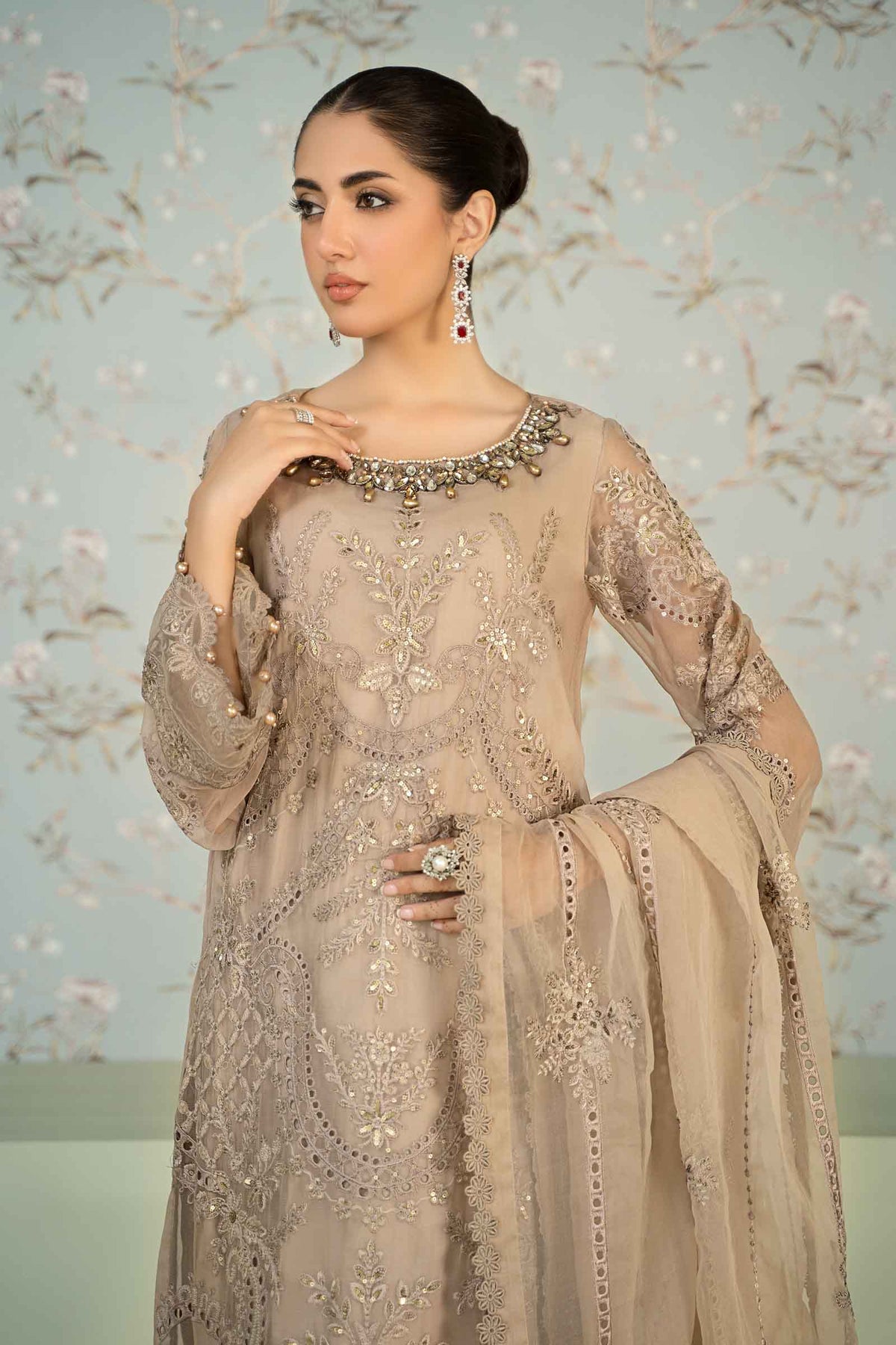 3 Piece Embroidered Chiffon Suit