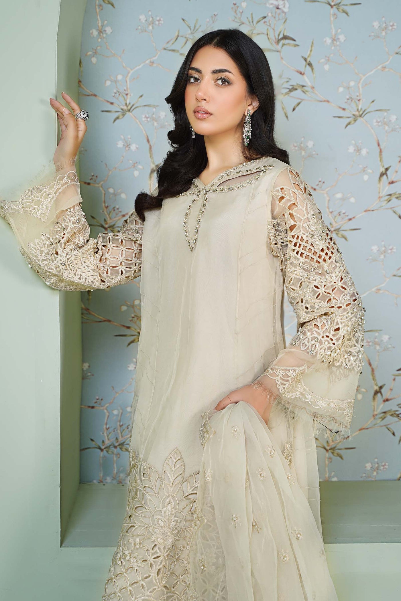 3 Piece Embroidered Organza Suit