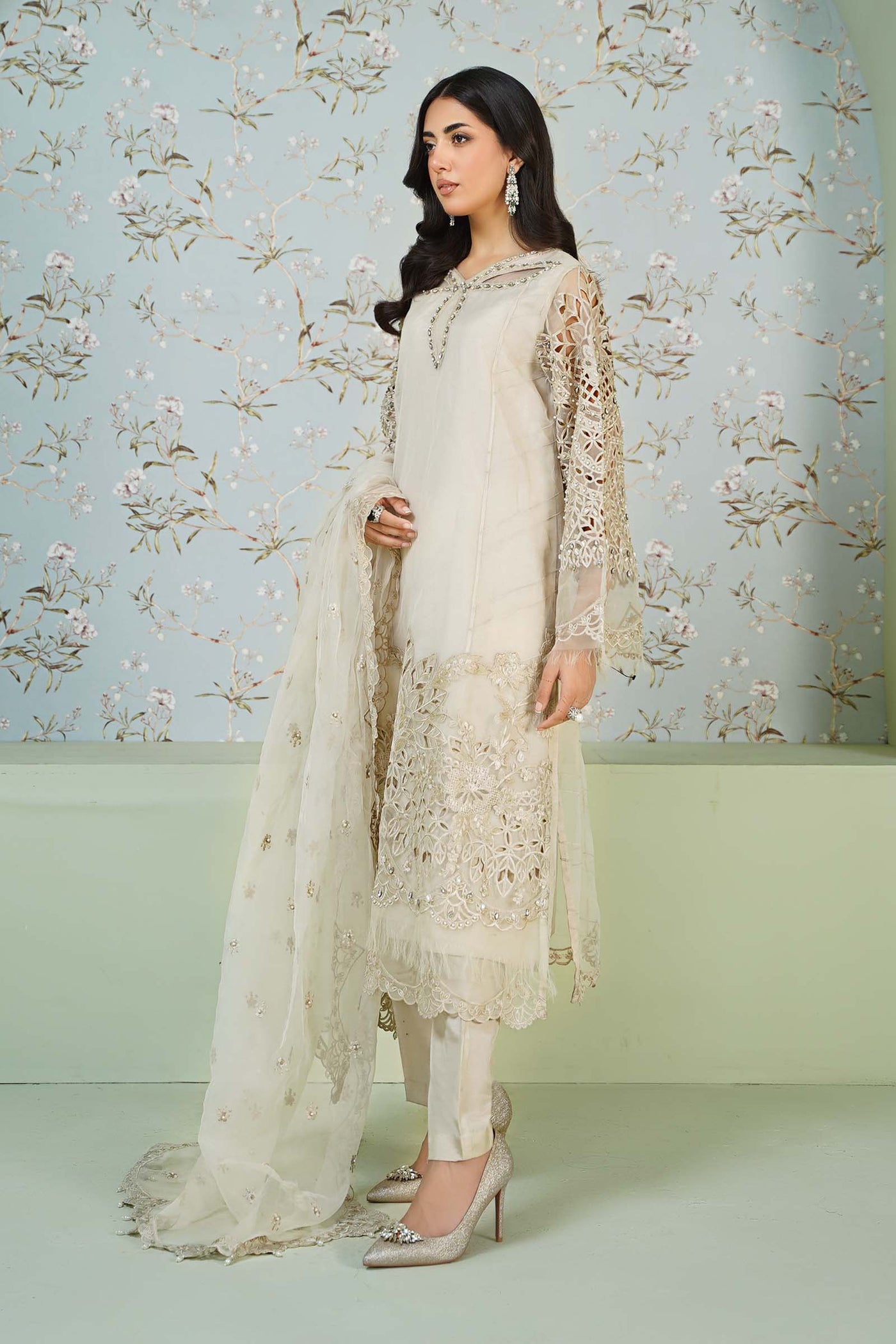 3 Piece Embroidered Organza Suit