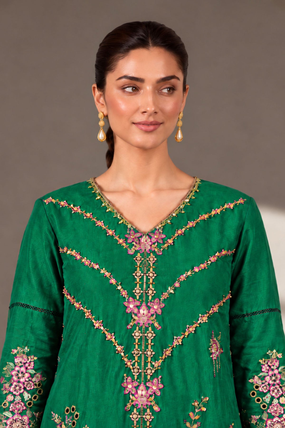 2 Piece Embroidered Tissue Silk Suit