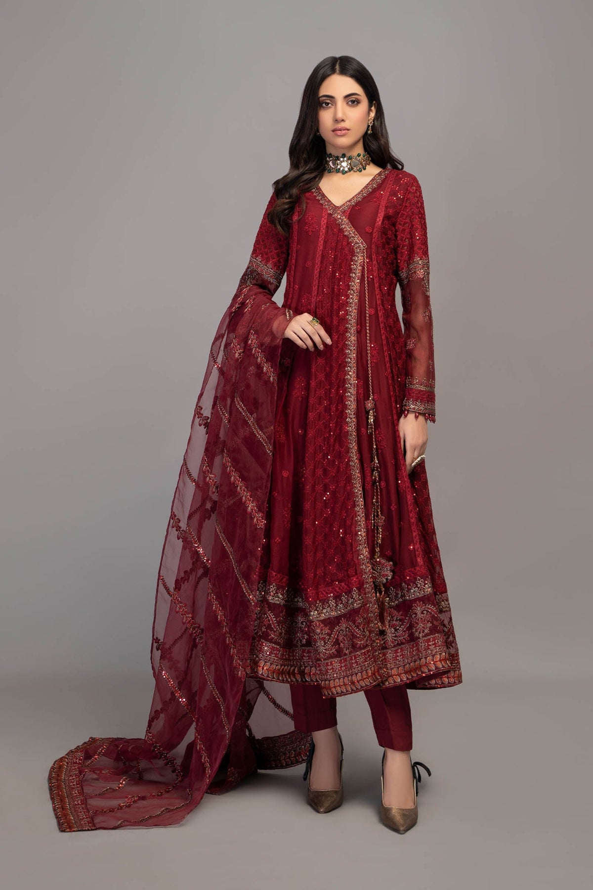 3 Piece Embroidered Chiffon Suit