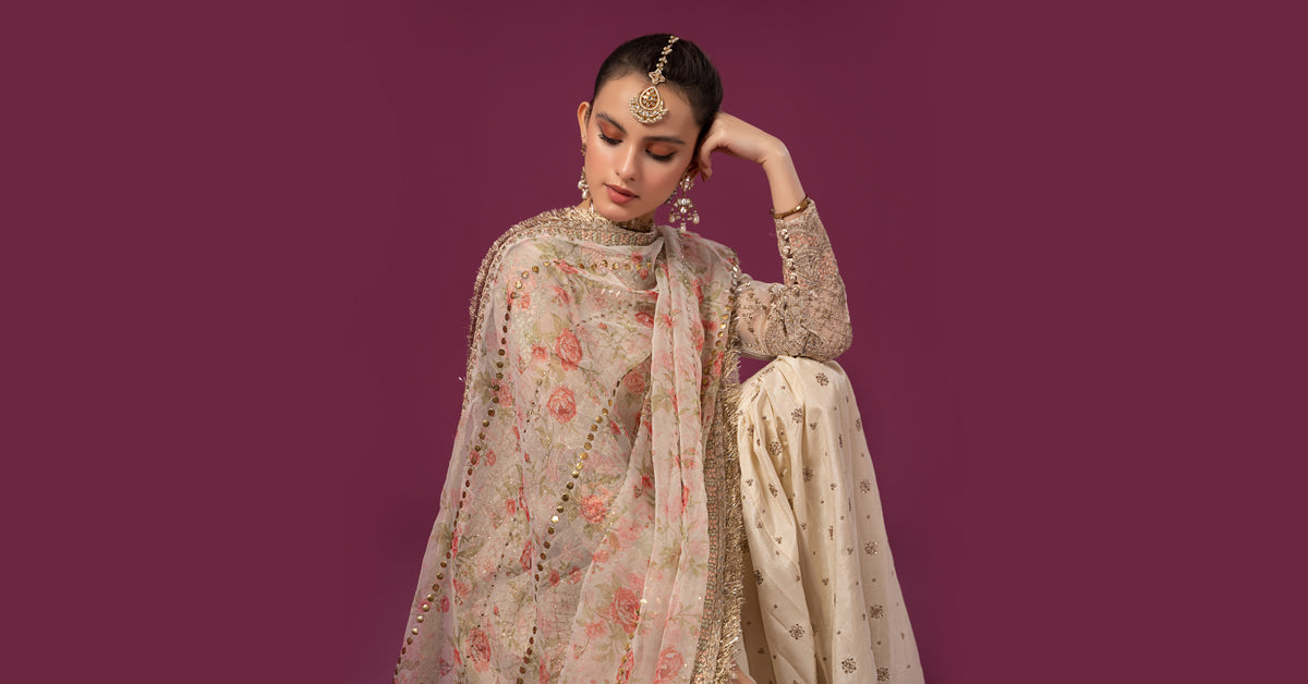 3 Piece Embroidered Organza Suit