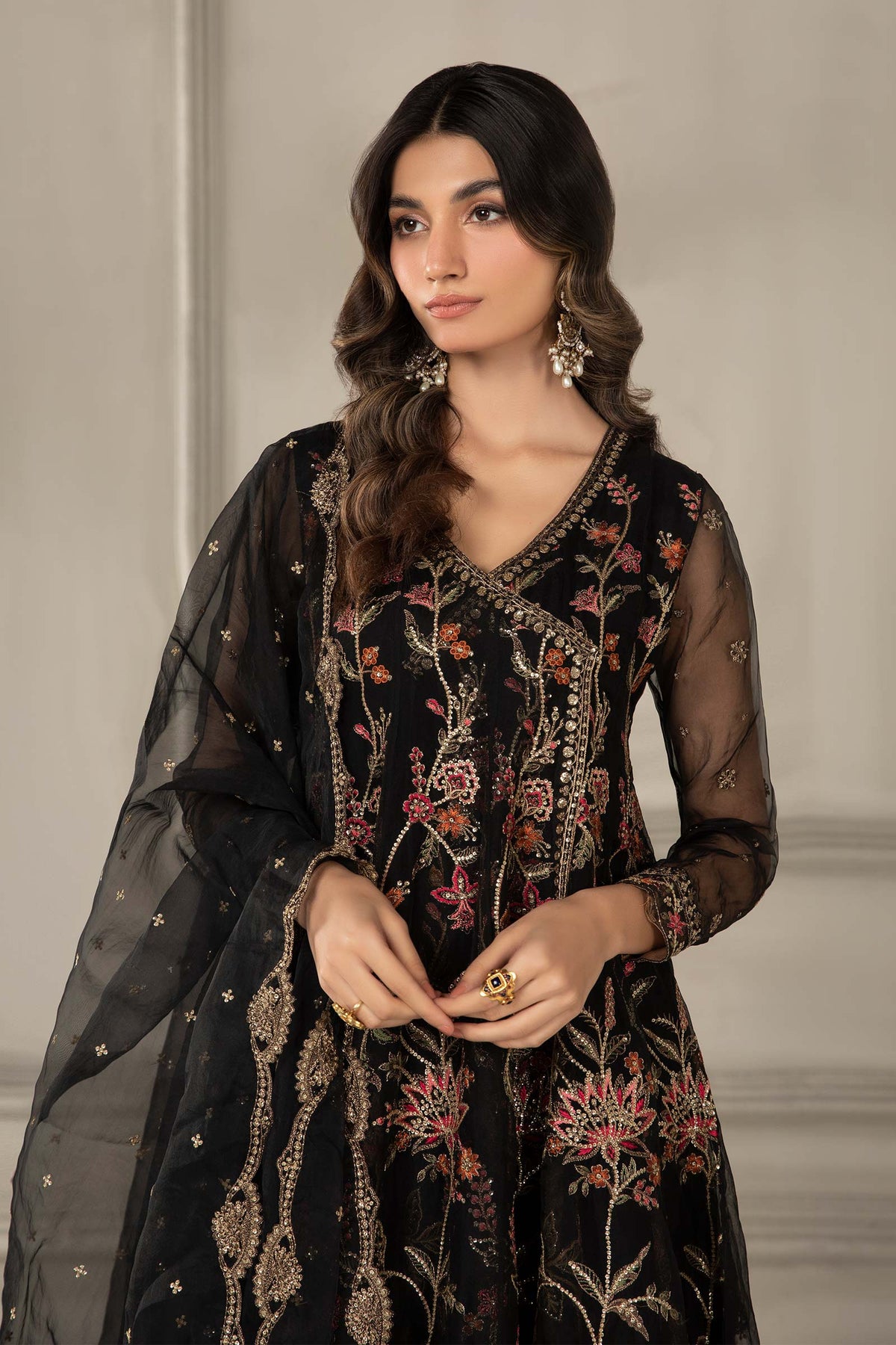 3 Piece Embroidered Organza Suit