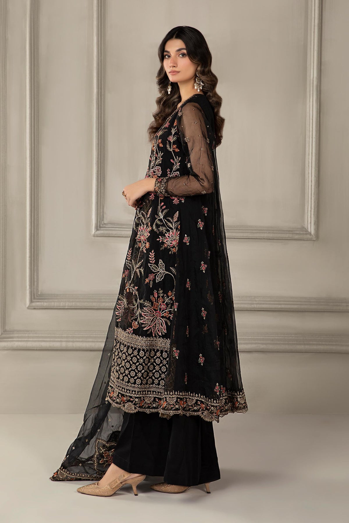 3 Piece Embroidered Organza Suit