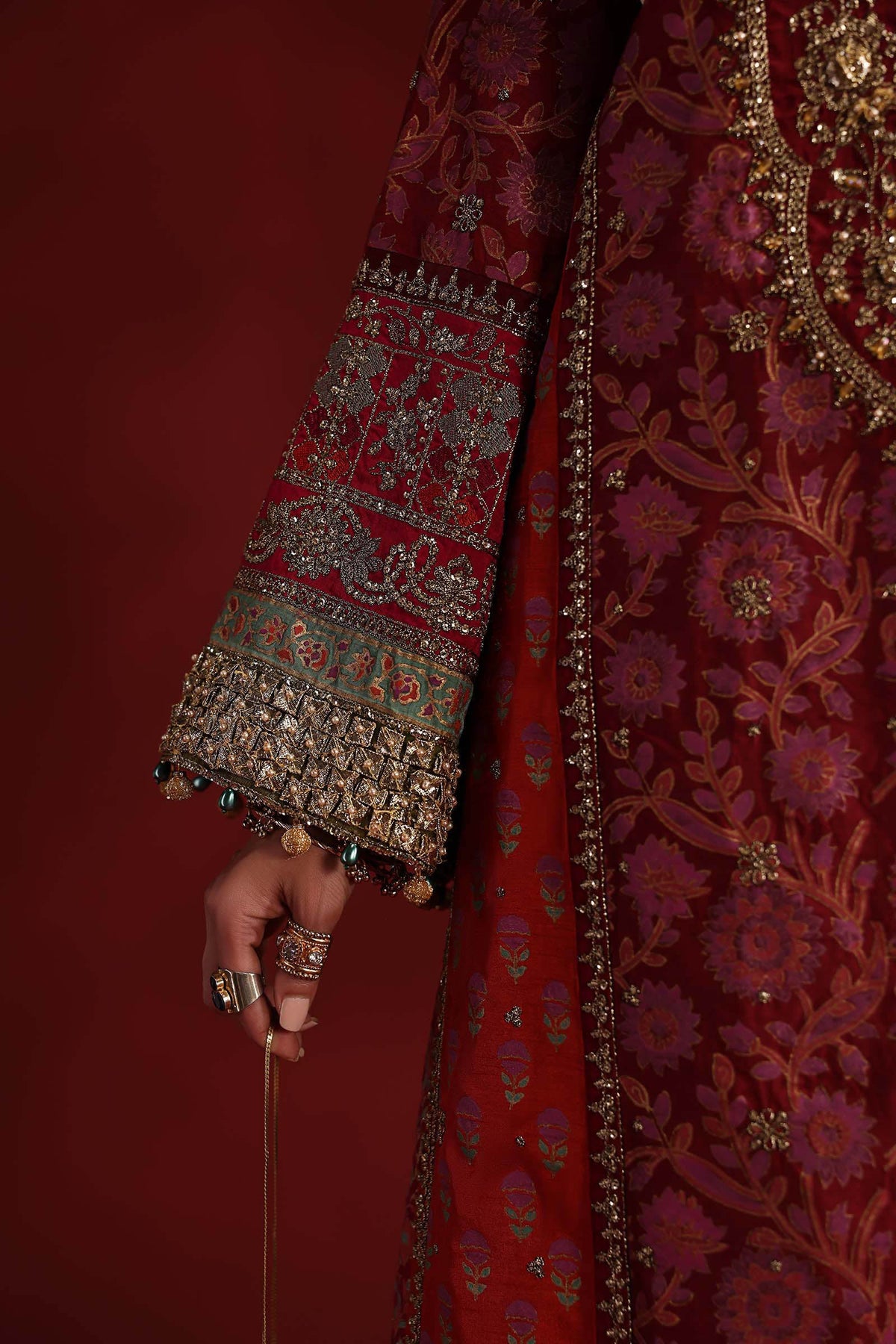 3 Piece Embroidered Raw Silk Suit