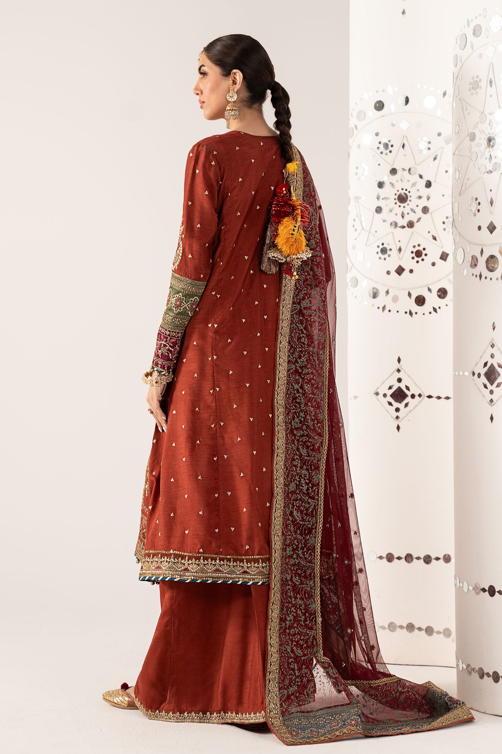 3 Piece Embroidered Raw Silk Suit
