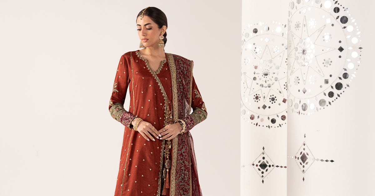 3 Piece Embroidered Raw Silk Suit
